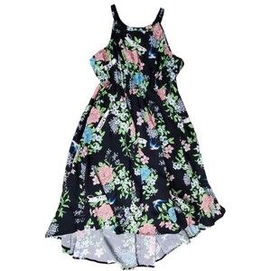 Torrid Floral/Love High-Low Sundress Elastic Waist Pleats Pockets Sz 00 (M/L 10)